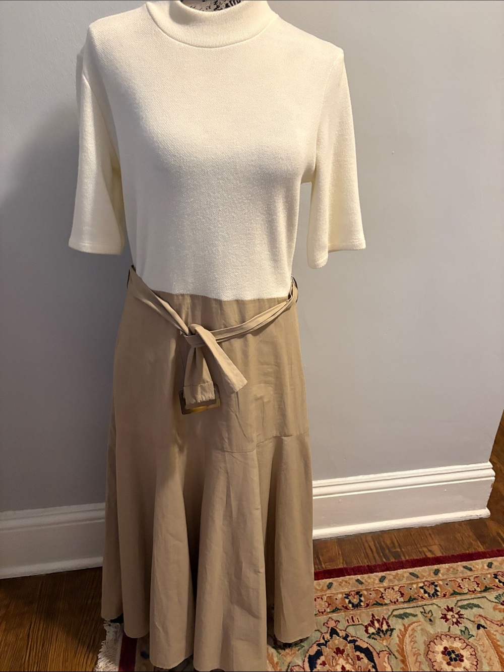 Zara Cream Top with Tan Tie-Waist Maxi Skirt